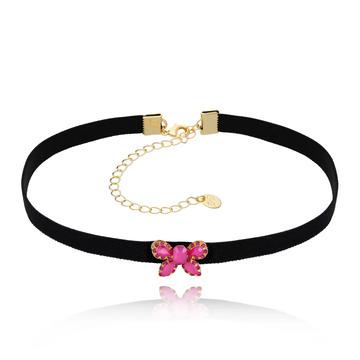 Naszyjnik choker z fuksjową wstążką Beverly NS0062